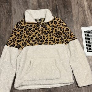 Leopard Print and Cream Sherpa Pullover